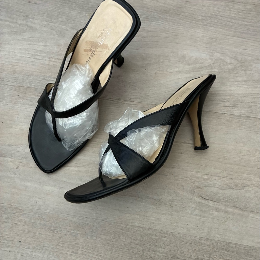 Elegant Black Heeled Sandals by Charles David.